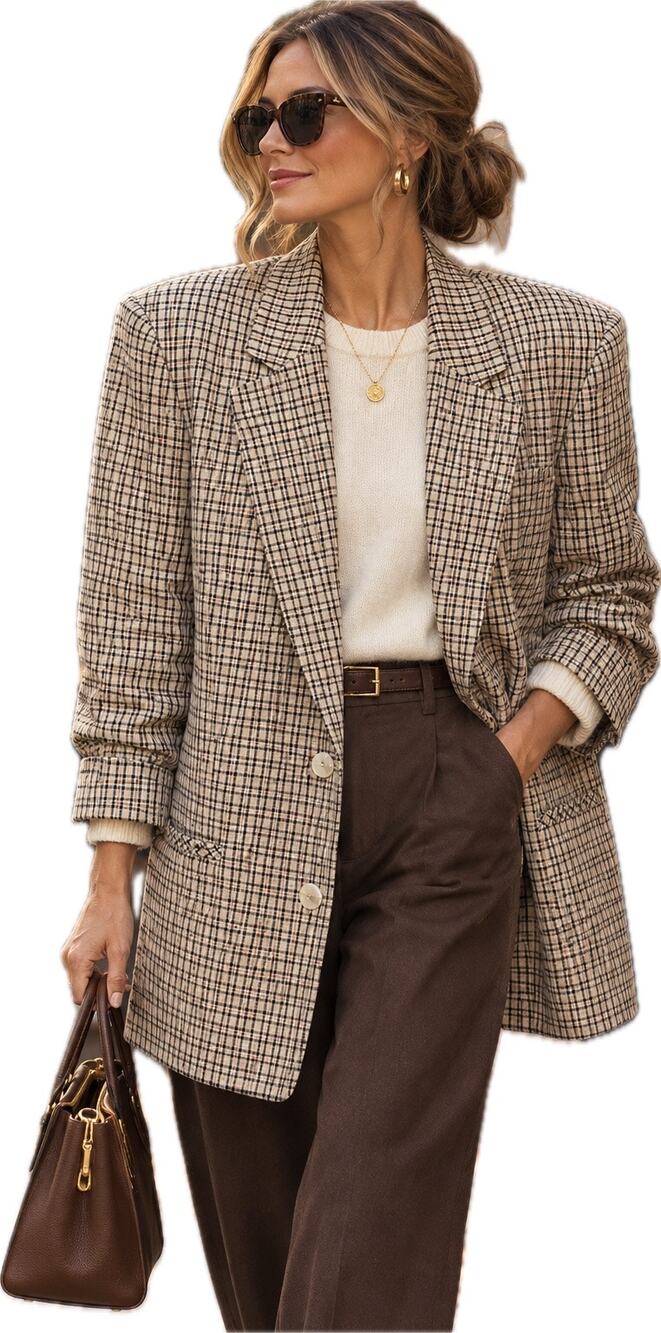 Vintage 90s Sag Harbor Plaid Blazer Women's 14 Beige Black Rust Oversized NWT